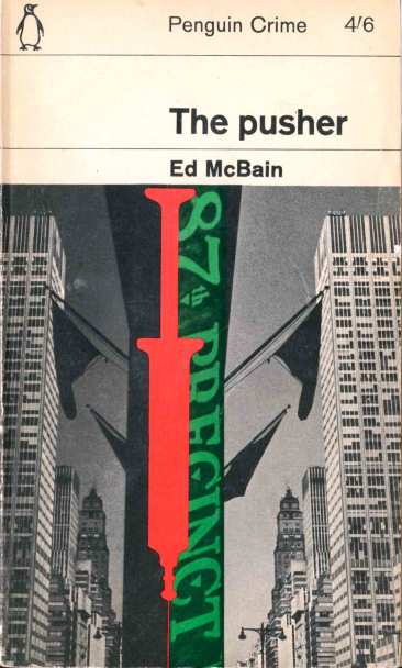 Cover of Ed McBain crime novel showing syringe suspended over New York
