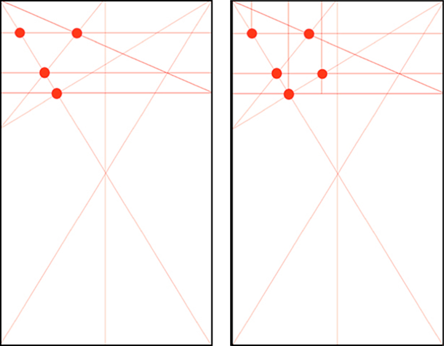 Designs showing the seventh and eighth steps in building the Marber grid
