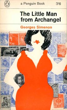 drawing of shapely woman with background of postage stamps